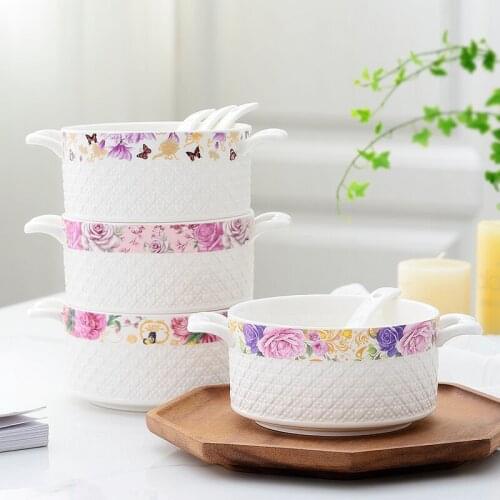 Uniho Ceramic Bowl Ramen Bowl Soup Bowl Dessert Salad Ice-cream Fruit Rice Household Tableware Infant Baby Rice Feeding Bowl