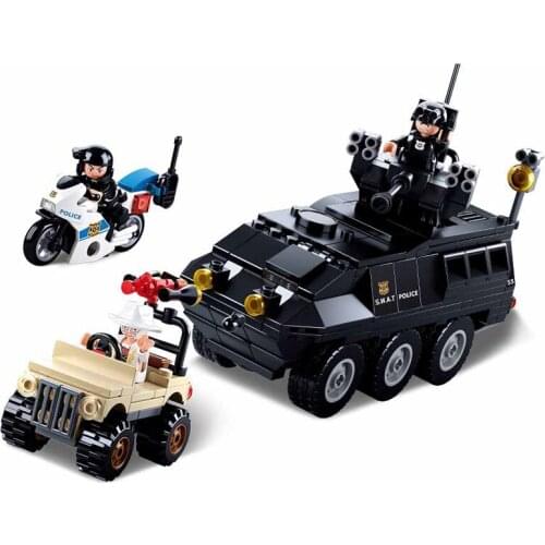 City Police Armored Patrol Vehicle Car MOTO Building Blocks SWAT Team Model Kit MOC Bricks Figures Toys For Kids Gifts SLUBAN