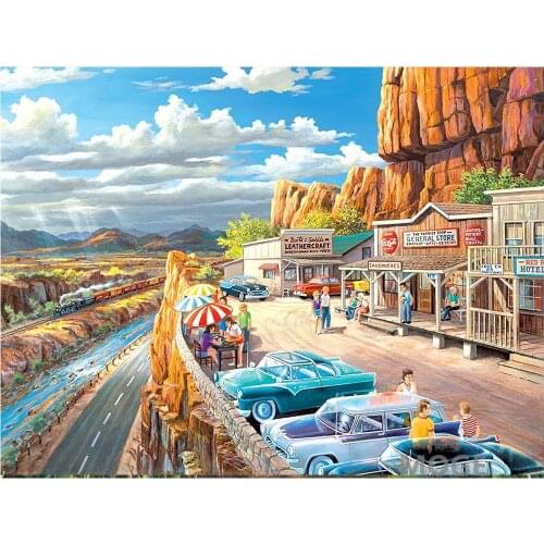 Resort car scenic train stream DIY Diamond Painting Kit Diamond cross Stitch Rhinestone Mosaic Painting Hall Hanging Murals