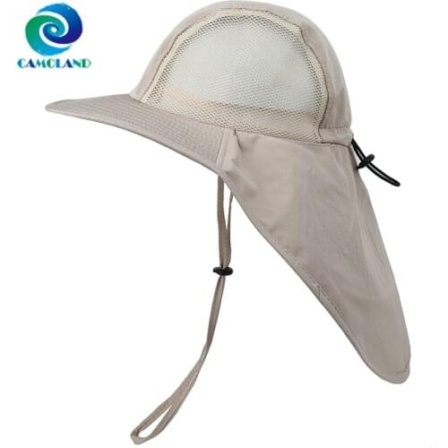 UPF50+ Men Summer Mesh Breathable Sun Hat Women Wide Brim with Neck Flap UV Protection Hiking Fishing Foldable Bucket Boonie Cap