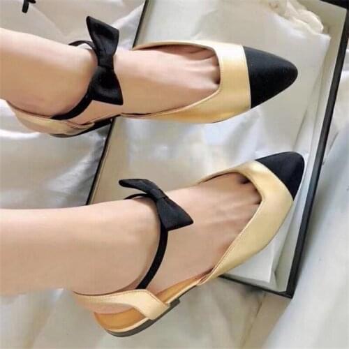 Fashion Ladies Sandals Pointed Toe Leather Patchwork Bow Embellished Ladies Slippers 2020 Fall Winter Ladies Slippers Mules Wome