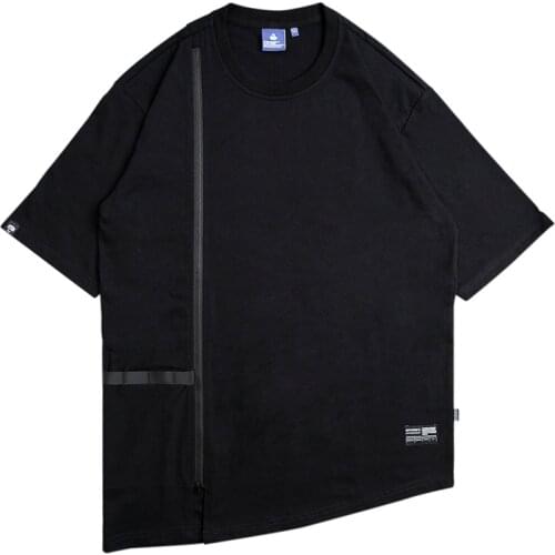 Men T-shirt Unctional Short-sleeved T-shirt Irregular Fake Two-piece Stitching Zipper Cyberpunk Half-sleeved Top