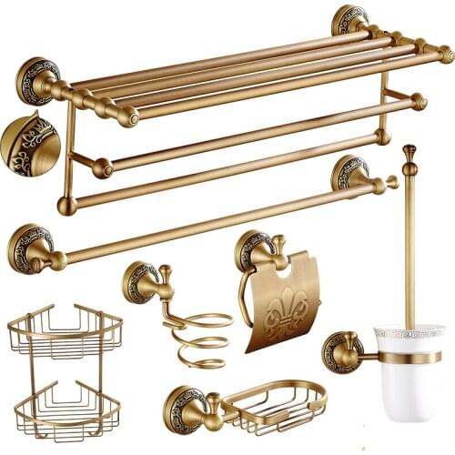 European Brushed Bathroom Hardware sets Carved Bathroom Products Antique Solid Brass Bronze Bathroom Accessories Set RT87