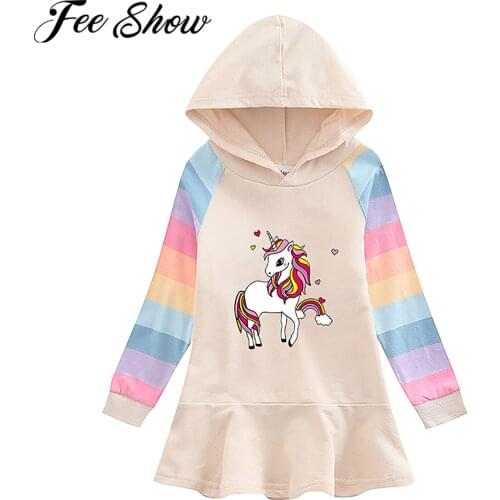 New Spring Autumn Kids Girls Sweatshirt Dress Colorful Long Sleeves Hoodie Dress Cute Cartoon Printed Casual Princess Dresses