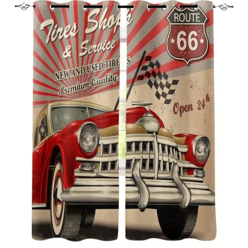 Window Curtain Car Retro Blackout Curtain for The Bedroom Living Room Kitchen Curtain Panel Study Blackout Curtain