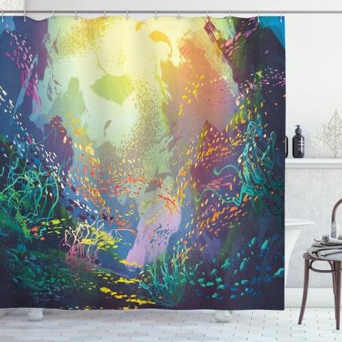 Underwater Shower Curtain Set Fish Corals and Deep Ocean Art Curtain for Bathroom Decor 12 Hooks Decorative Bath Accessory