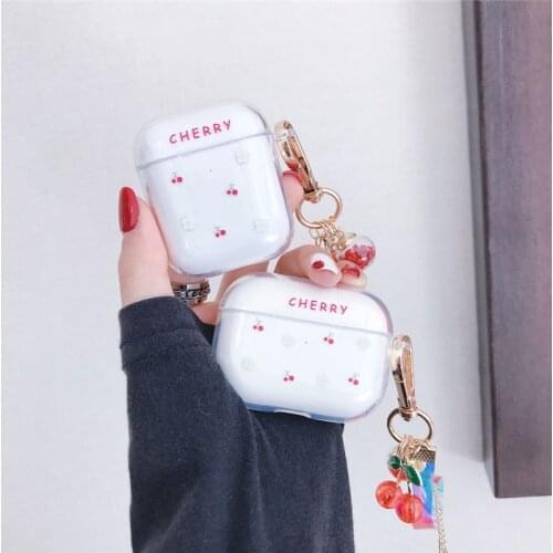 Cute Cherry Clear Soft Silicone TPU Headphone Cover For Apple Airpods 1 2 Airpods Pro Earphone Case With Key Chain Headset Cases