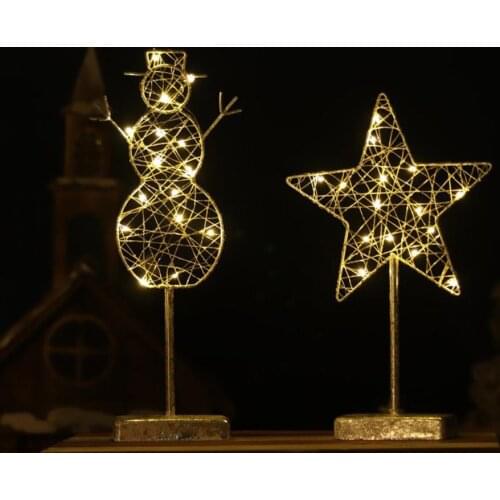 Christmas Decoration Items Led Luminous Iron Snowman Tree Lighting Five-Pointed Star Elk Window Desktop Mini Ornaments