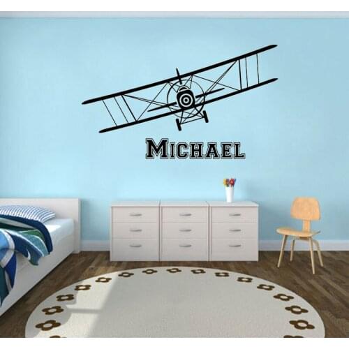 Airplane glider wall decal with customizable name for kids room decoration vinyl decal sticker for home fashion decoration diy42