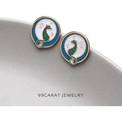 99 carat 925 silver needle enamel drop glaze kitten Star Earrings personality lovely earrings suitable for student girls