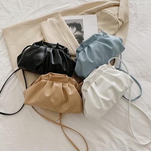 Stylish Dumpling Clip Purse Bag Women Fashion Soft PU Leather Cloud Underarm Shoulder Bag Pleated Crossbody Pouch