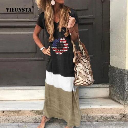 V-Neck Summer Skirts For Womens 2021 High Waist Summer Light Dresses Contrast Stitching Loose Floral Dress With Floral Pattern