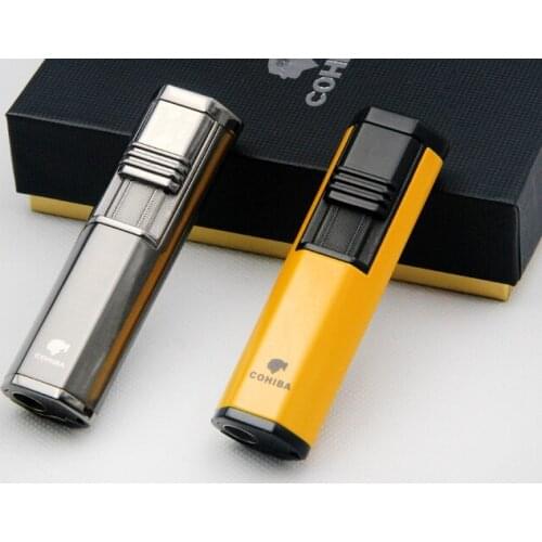 COHIBA Lighter Cigar Cigarette Lighter With Double Torch Jet Flame and Cigar Punch Best Butane Gas Lighter