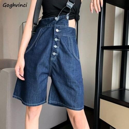 Vintage Rompers Women Fashion Korean Style Simple Loose High Waist Pockets Denim All-match Harajuku Chic Summer Ropa De Mujer