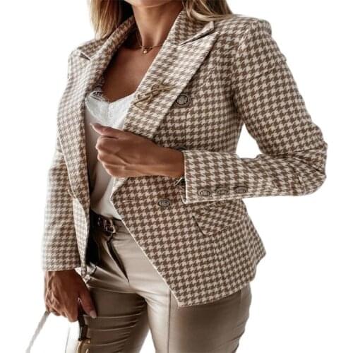 2021 Ladies Hot-selling Temperament New Winter Fashion Suit Plaid Long Sleeve Jacket Womens Clothing