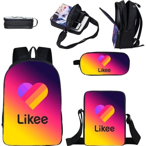 Russia LIKEE Video App Backpack Women 3D Print Likee 3pcs/set Bookbag Bag Double Layer Zipper School Bags for Teenage Girls Hot