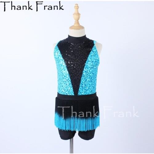 New Girls Tassels Latin Dress Kids Blue Salsa Tango Rumba Dresses Women Adult One-Piece Professional Tap Dance Costumes C716