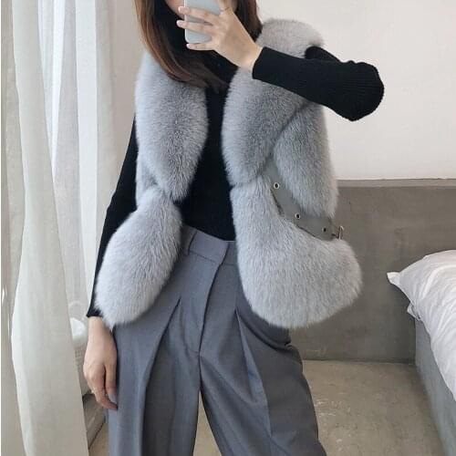 Natural Real Fox Fur Vest Waistcoat Short sleeveless Vestwoman winter warm Natural Fur Vest Real Fur Jacket Fox Fur Coats