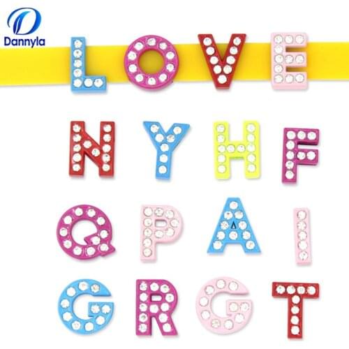10pcs/lot 8mm Crystal Colorful Slide Letters Fit 8mm Diy Wristband Bracelet Jewelry LSSL024