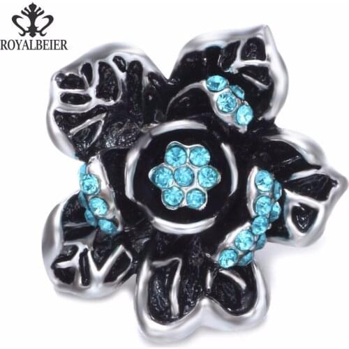 2017 Blue Rhinestone 3D Flower Shape Metal Charms 18mm Snap Button Jewelry For 20mm Snaps Bracelet Snap Jewelry KZ0781