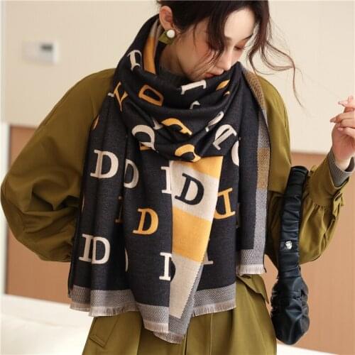 2021 Design Cashmere Scarf Thick Double Sided Warm Hijab for Women Print Letter Winter Blanket Pashmina Headband Wraps Bufanda