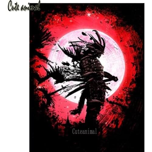 Diamond Embroidery Japanese Samurai Moon 5D Diy Diamond Painting Mosaic Full Square Round Drill Wall Decorations New Years Gift