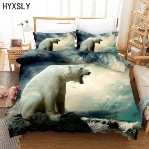 White Growling Bear 3D Bedding Set Animal Pattern Design Duvet Cover with 1/2 Pillowcase Twin Full Queen King Size Boy Bedspread