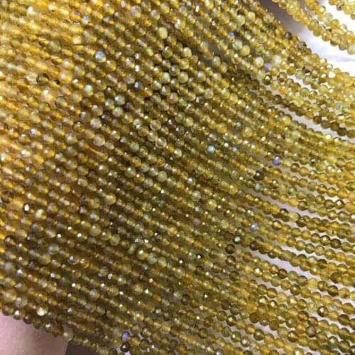 Yellow sunstone round faceted 3-3.5mm for DIY jewelry making loose beads FPPJ wholesale beads nature gemstone