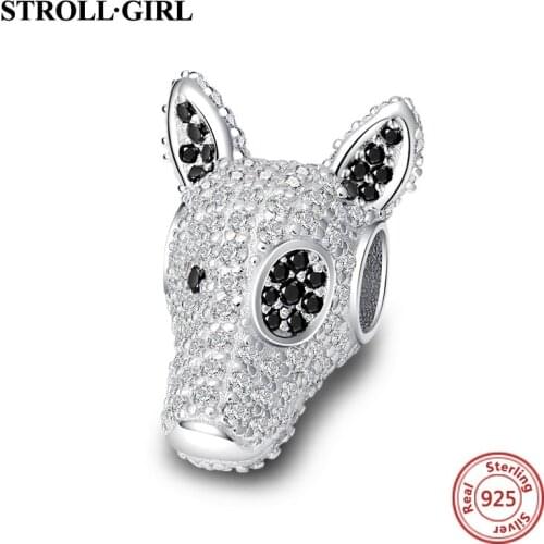 New Arrival 925 Sterling Silver Dog Head Charms Beads with White Cz Fit European Bracelet Fashion Jewelry Making for Women Gift