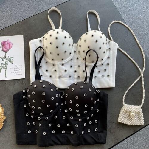 European Style Female Sexy Camisole Tops Goddess Fashion Lingerie Design Sense Beading Bustier Push Up Gathered Bra Y1152