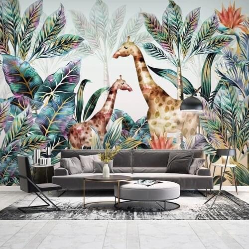 Custom Mural Nordic Landscape Banana Leaf Coconut Tree Giraffe Photo Wall Painting Living Room Restaurant Decor Wallpaper Modern