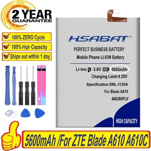 HSABAT 100% New 5300mAh 466380PLV Battery for ZTE Blade A610 A610C A610T BA610C BA610T free shipping within tracking number