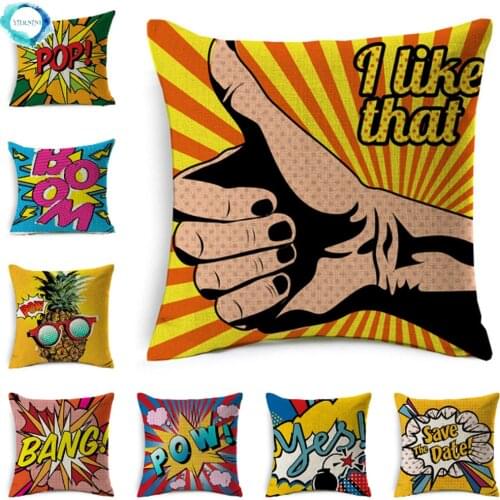 Cotton Linen Throw Pillow Cover American POP Art Cushion Cover POW BANG WOW LOVE Pineapple Modern Decorative Sofa Cushion Covers