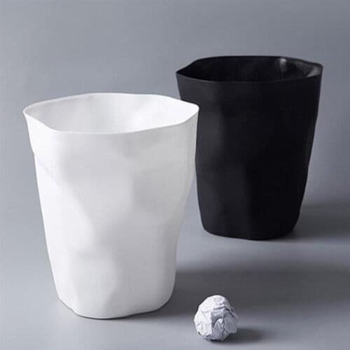 Nordic Style Trash Can Pleated Shape Paper Basket for Bathroom Kitchen Living Room Bedroom White