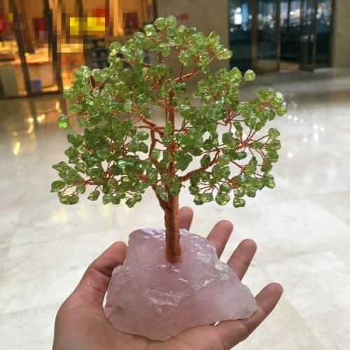 Crystal natural green peridot quartz gemMoney Tree Feng Shui Wealth Home Decor Miniature Figurines Party Gift Crystal Money tree