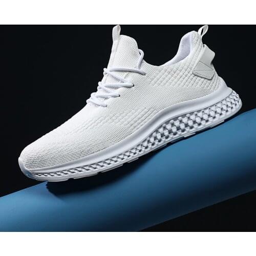 Mens Large Size Outdoor Sports Shoes Lightweight Breathable Running Walking Mens Shoes Soft Sole Lace-up White Sneakers