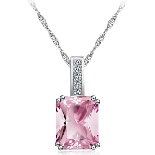 Silver Color Square Necklace Set with Transparent Zircon Pink Six Claw Necklace Jewelry Luxury Necklace Gift Jewelry for Women