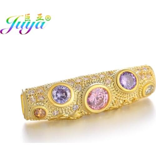 Juya DIY Copper Spacer Charm Beads Supplies Micro Pave Zircon Curved Tube Beads For Handmade Natural Stones Beads Jewelry Making
