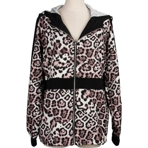 Fashion long-sleeved ladies loose jacket sexy leopard print hooded jacket female autumn and winter basic print zipper jacket