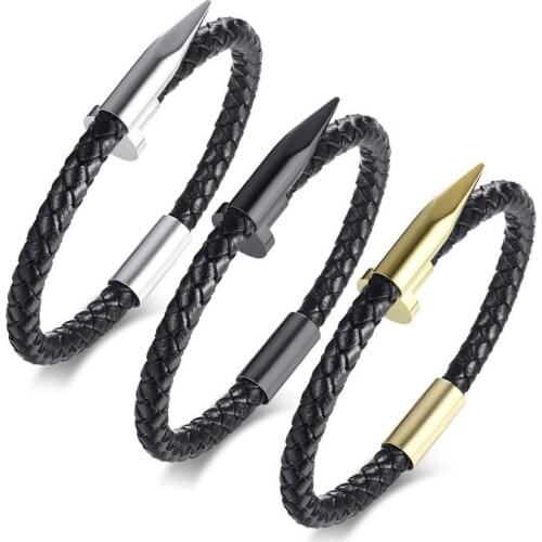 Fashion Accessory Jewelry Stainless Steel Nail Bracelet Fashion Man Leather Bracelet Magnetic Snap Bracelet