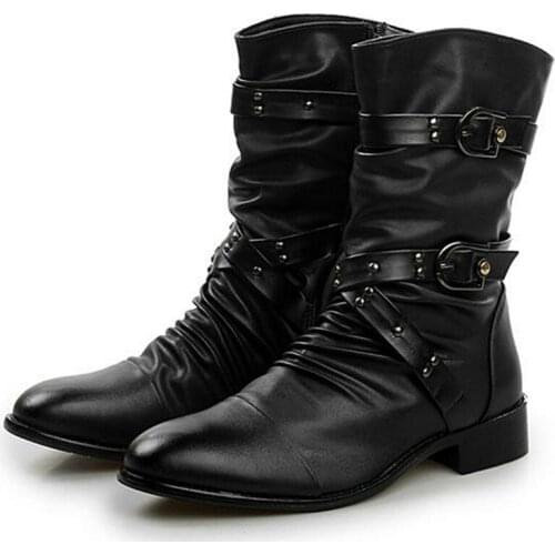 Men botas Leather Shoes Pointed Boots Mens Motorcycle Boots Riding Hunting Casual Walking Shoes Designer Botas Hombre black