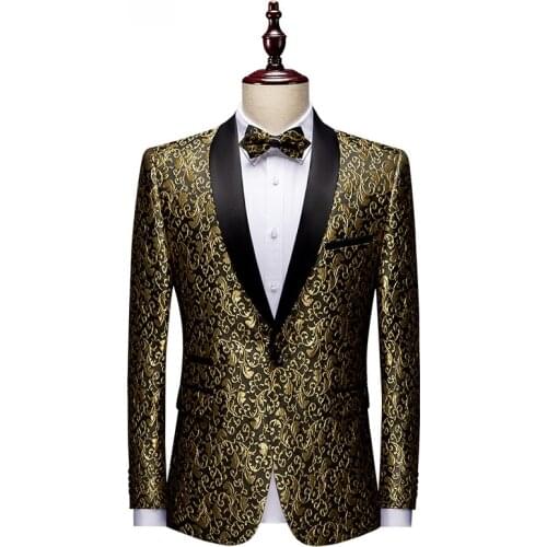 Men Blazers Banquet Party Prom Ball Slim Fit Wedding Tuxedo Suit Jackets Shawl Lapel Stage Costume Nightclub Singer Host Dancer