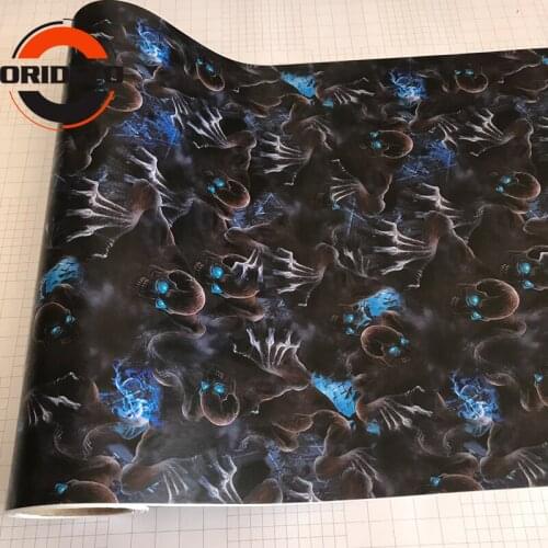 50cm Width Blue Eyes Skull Sticker Bomb Adhesive Cartoon JDM Printed Racing Motorcycle Bike Scooter Bomb Wrapping Film