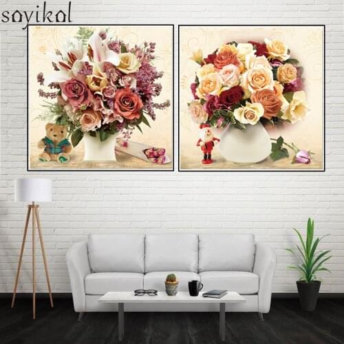 Wall Art Canvas Painting Flower Wall Pictures Posters Decorativos Champagne Rose Quadro Wall Pictures For Living Room Cuadros