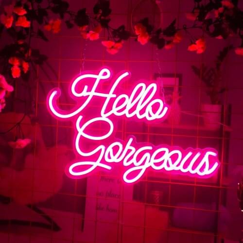 Custom Neon Sign Hello Gorgeous Neon Sign Light Office Living Room Interior Design Neon Sign Wall Art Neon Sign Wall Decor