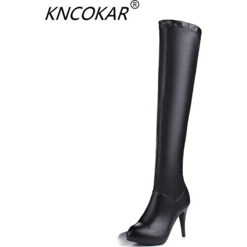 Autumn/winter 2018 sexy ultra high heel over-the-knee boots slim leg stretch leather boots thin heel pointed long female boots