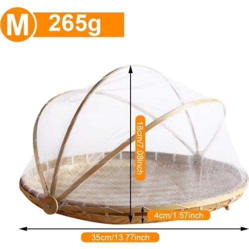Hand-Woven Food Serving Tent Basket Tray Fruit And Vegetable Bread Storage Basket Simple Outdoor Picnic Food Bamboo Net Cover