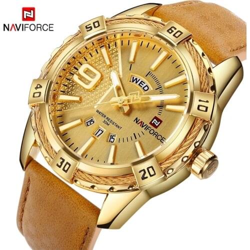 Casual Sport Watches NAVIFORCE Genuine Leather Luxury Quartz Multifunction Male Clock Waterproof Military Wrist Watch Relogio