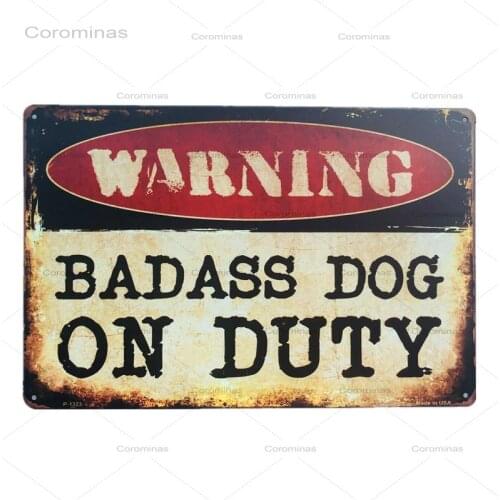 Warning Badass Dog On Dutg Metal Tin Sign Bar Home Wall Decor Wall Plaque Decoration