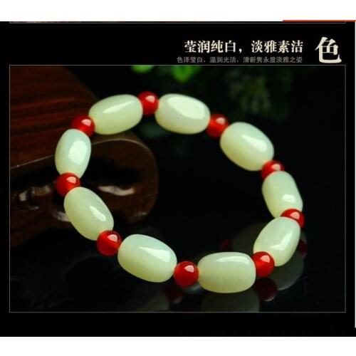 Lovely He Tian jade mala bead bracelet bangle Red agate gemstone Amulet adornment